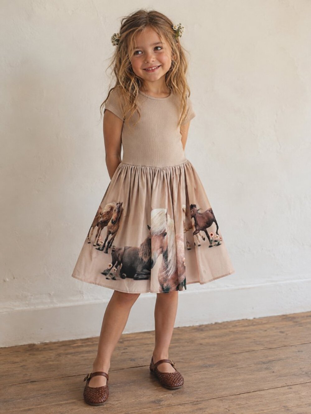 MOLO Organic Cotton Cissa Dress Tan Ribbed Pony Family